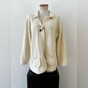 Storybook Knits cream cotton knit cardigan cottagecore L